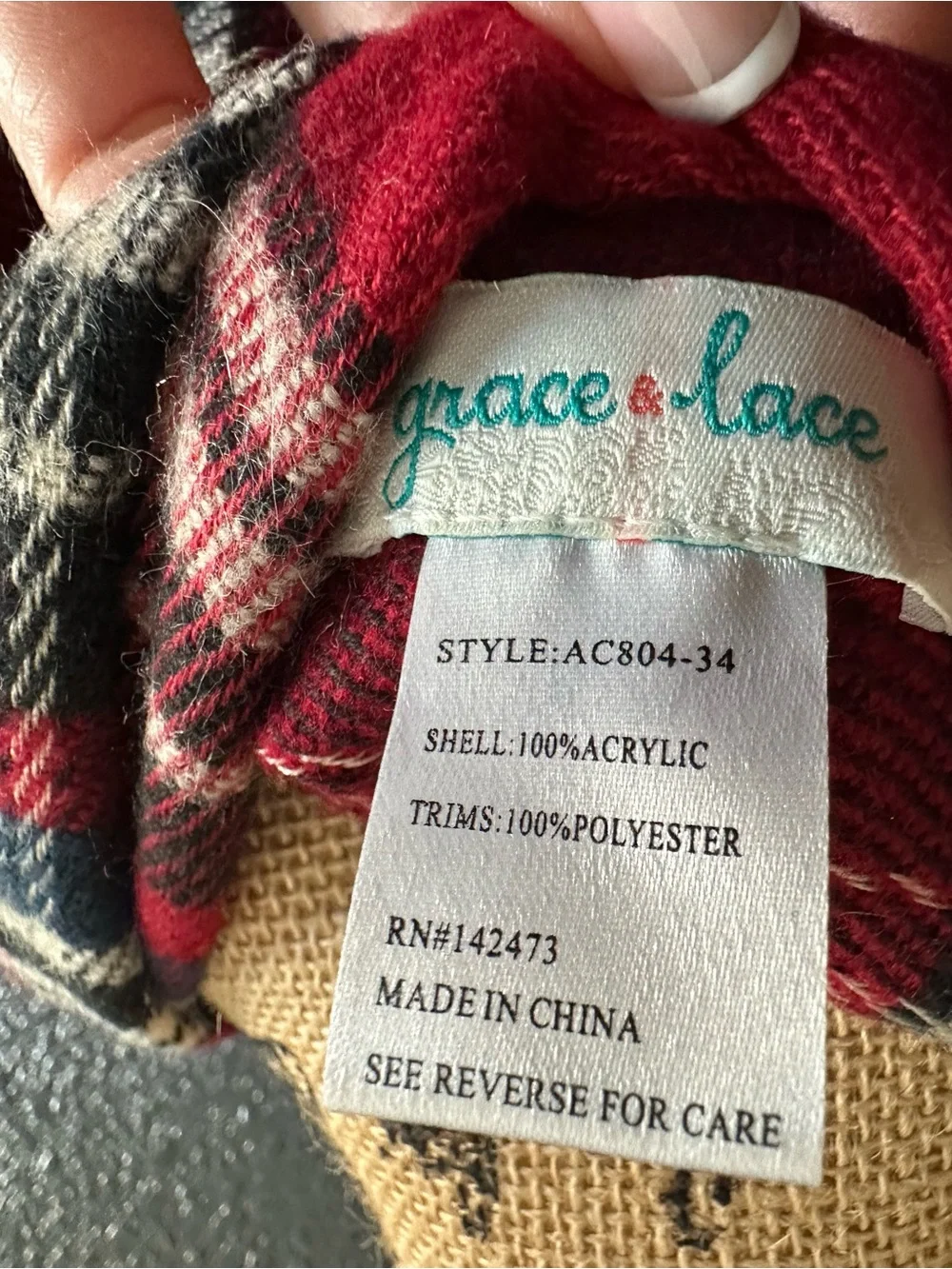 Grace & Lace Red Plaid Pocket Poncho Scarf Wrap One Size